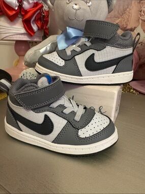 Nike Kids Grey, White & Black High-Top Sneakers